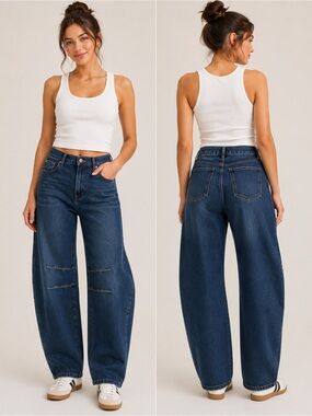 Dark wash barrel denim